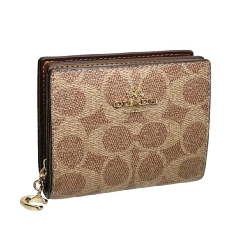 COACH Snap old Logo Snap Closure Coated Canvas Wallet Women s Tan tan золотой