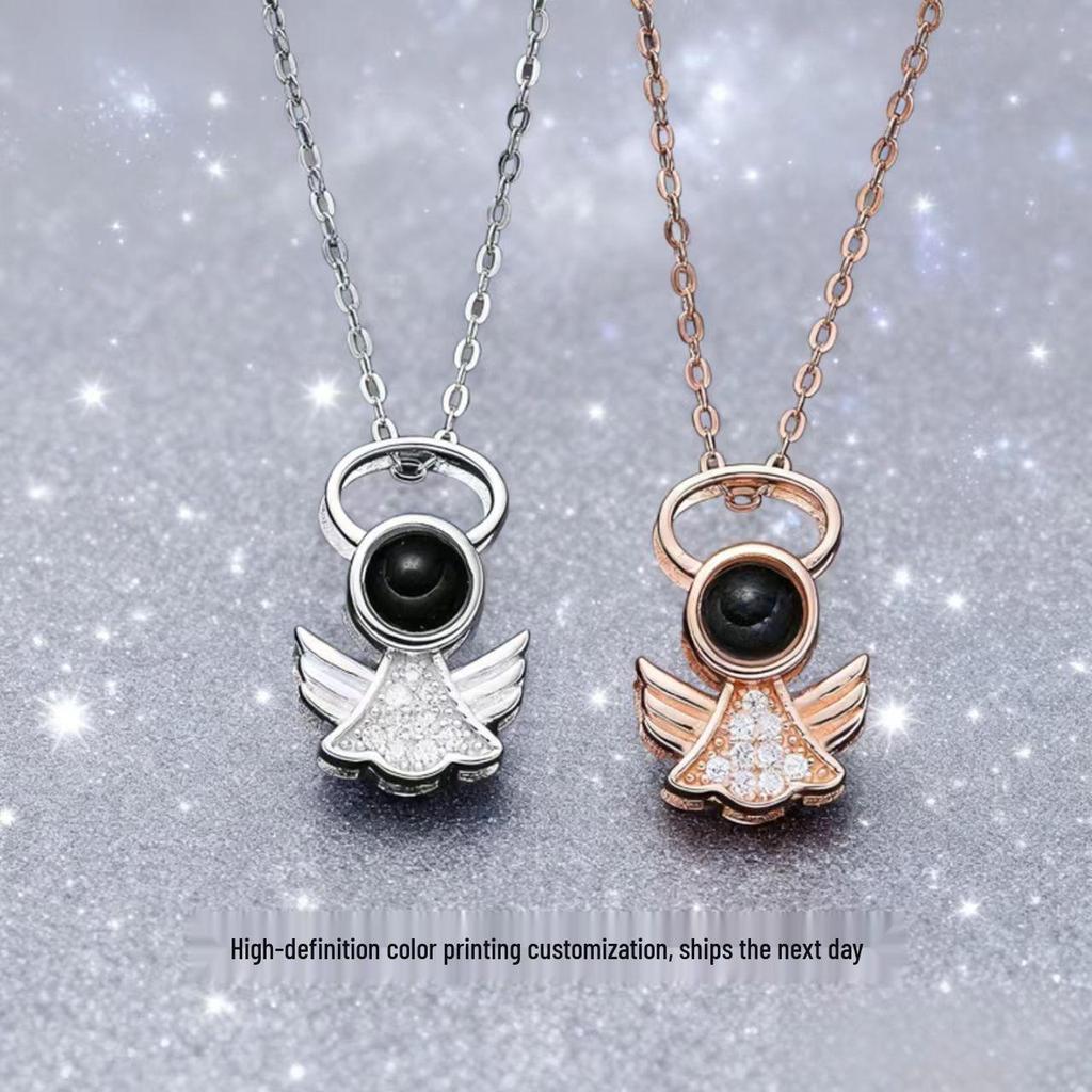 Cross Accessories Little Angel Necklace - 'I Love You' Projection in 100 Languages, Clavicle Chain, Valentine's Day, European & American Style.