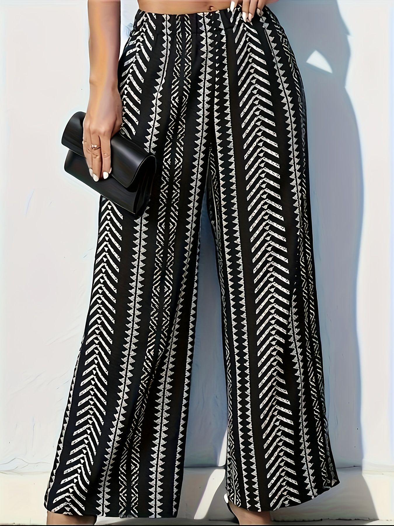 

Женские брюки прямого кроя в корейском стиле с черным геометрическим принтом Medium чёрный