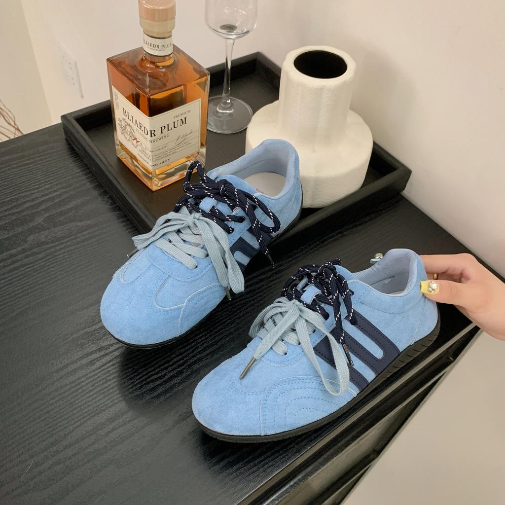 Retro contrasting color splicing flat-bottomed German training shoes for women's 2025 new comfortable and versatile lightweight sports