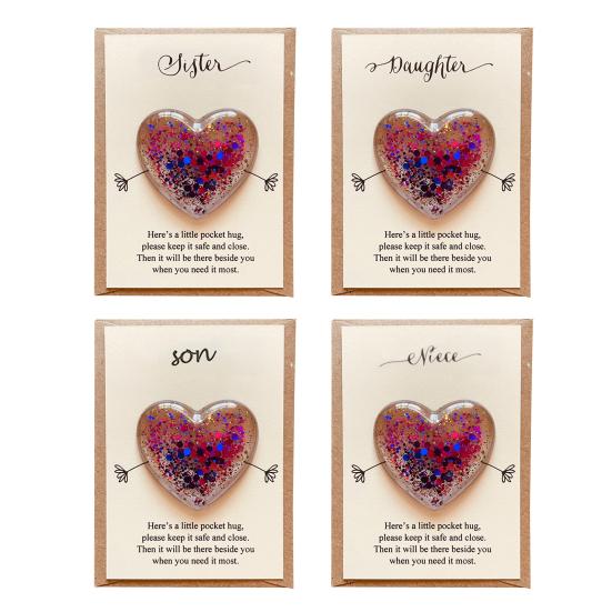 Daughter Pocket Hug with Positive Card Emotional Support Love Heart Figurine Son Sister Niece Pocket Token Decoration Inspirational Encouragement Gift