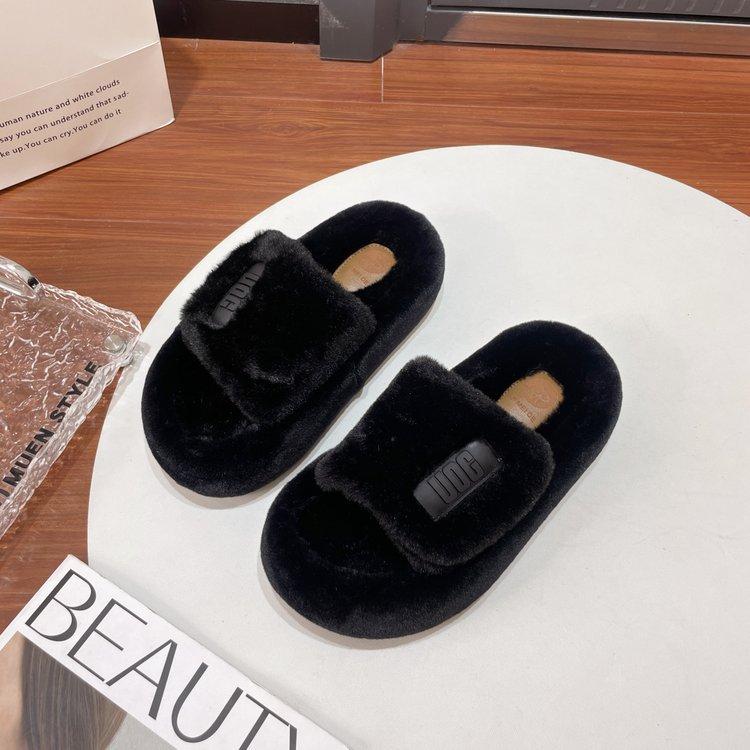 European muffin thick-soled fluffy shoes for women's 2025 autumn and winter new fashionable versatile open-toed cotton slippers one-word drag