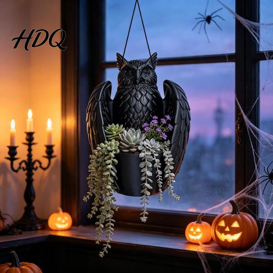 Gothic Hanging Planter Bat Plant Pot 3D Printed Owl Planter Halloween Sturdy Flower Pot Holder for Trailing Vines Home Porch Balcony Decor Creative