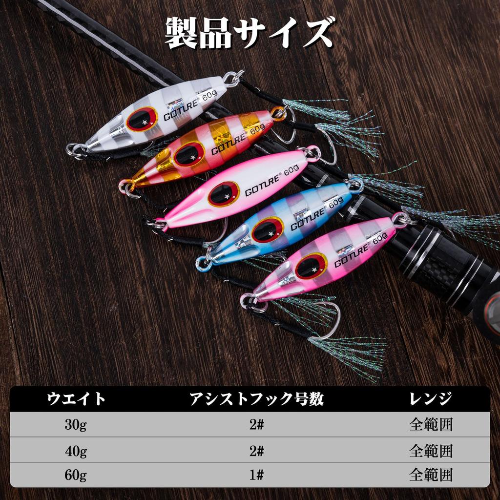 Goture Slow Fall Metal Set of Jigging Fishing Slow Spanish Sea Boat Fishing Jigs, 30g, 5, Lure, Jig, Sinker, Tackle, Jigging, Bluefish, Yellowtail,