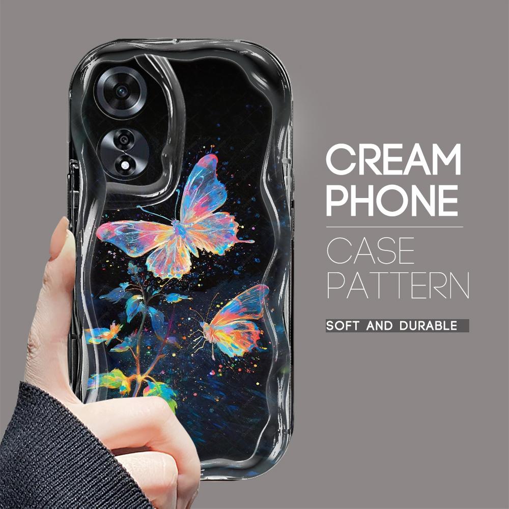 For OPPO A17 A18 A38 A58 A98 Reno7 Z 8Z 8T 11F 11 Pro Realme 12 Lite 12 Pro C30 Dreamy Colorful Butterflies Wavy Edge Soft Silicone Phone Case