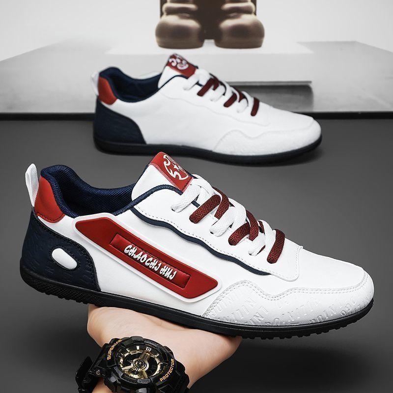 Mens Breathable Leather Upper Casual Sneakers Soft Soled Lace Up Sports Shoes