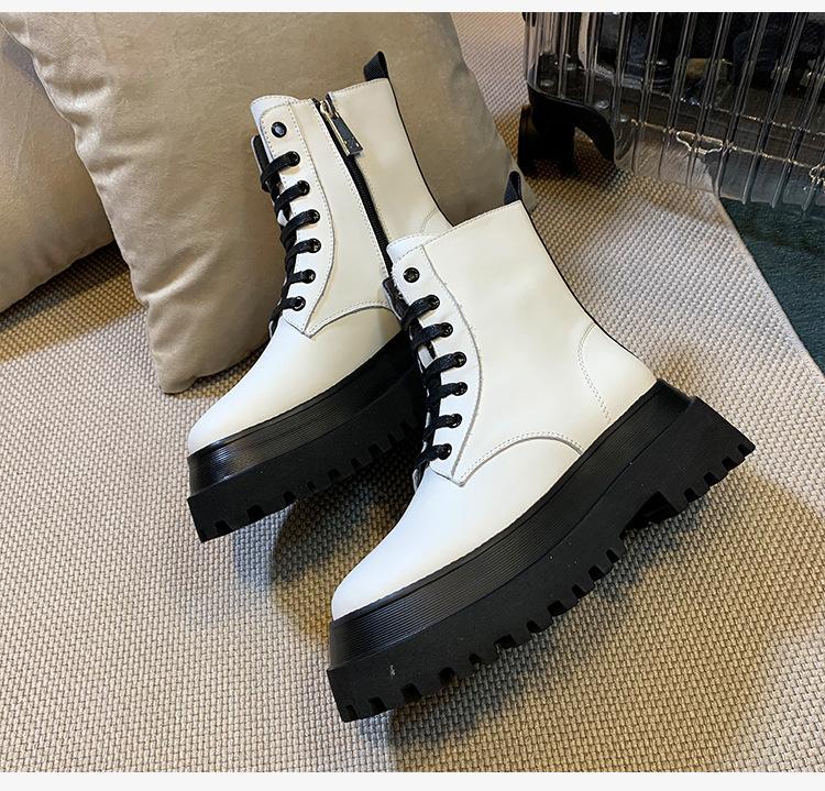 Модные короткие ботинки женские новые зимние однотонные тонкие одиночные женские дышащие увеличенные мотоциклетные ботинки на платформе осенняя мода черный цвет 35 белый 3650₽
