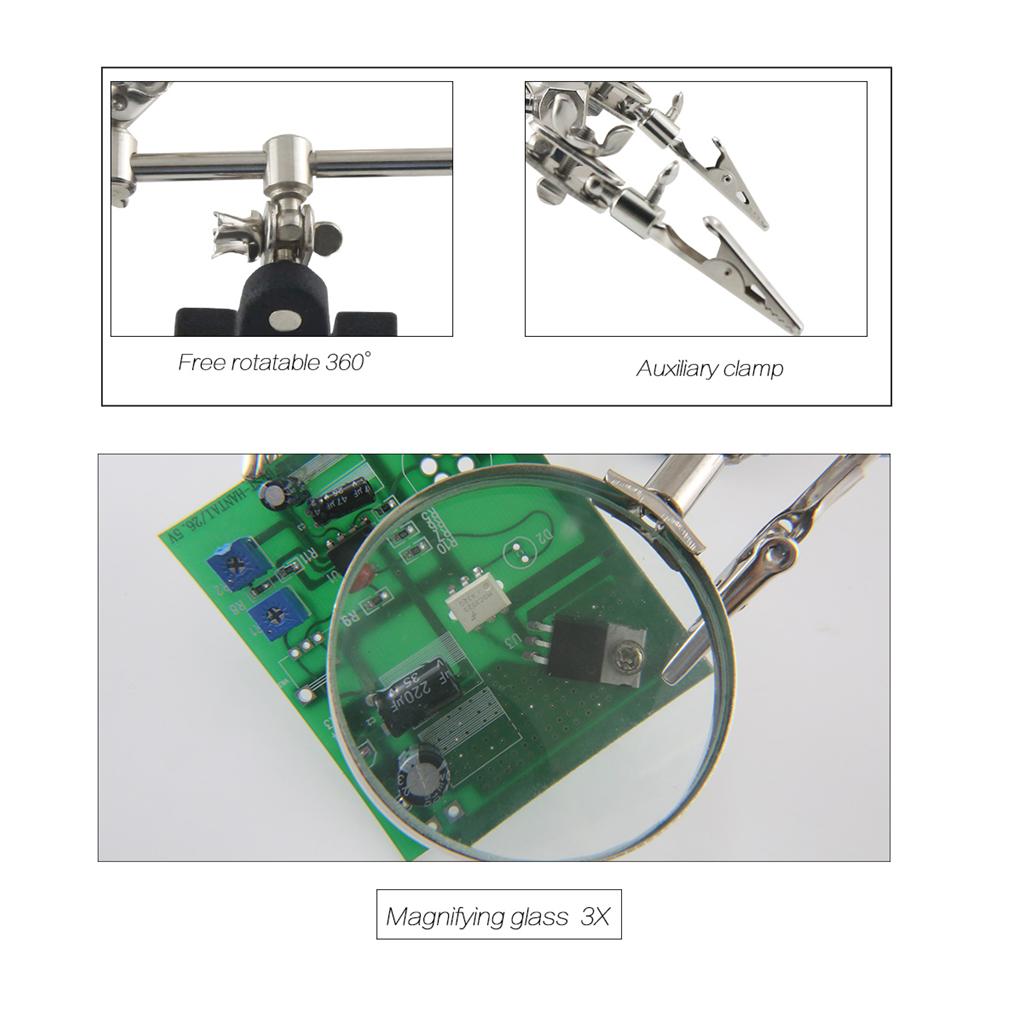 Helping Hands Magnifier Stand with Dual Alligator Clips Adjustable 5X Magnifying Glass Perfect for Soldering Crafting
