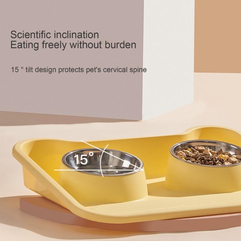 Raised Cat Feeding Double Bowls Nonslip Elevated Cat Water Bowl Food Container for Cat Dogs Small Pet Food Feeder Tray