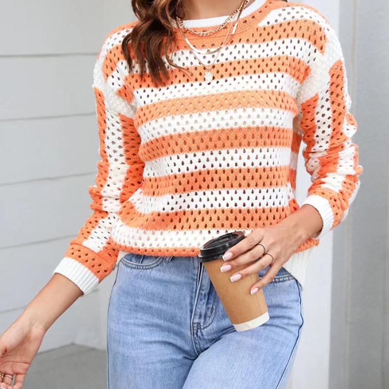 

Свитер с длинными рукавами и круглым вырезом для верхней одежды на весну и осень. Нелегко принимать таблетки. Наденьте легкий свитер-пуловер в полоску с цветными блоками. S оранжевый