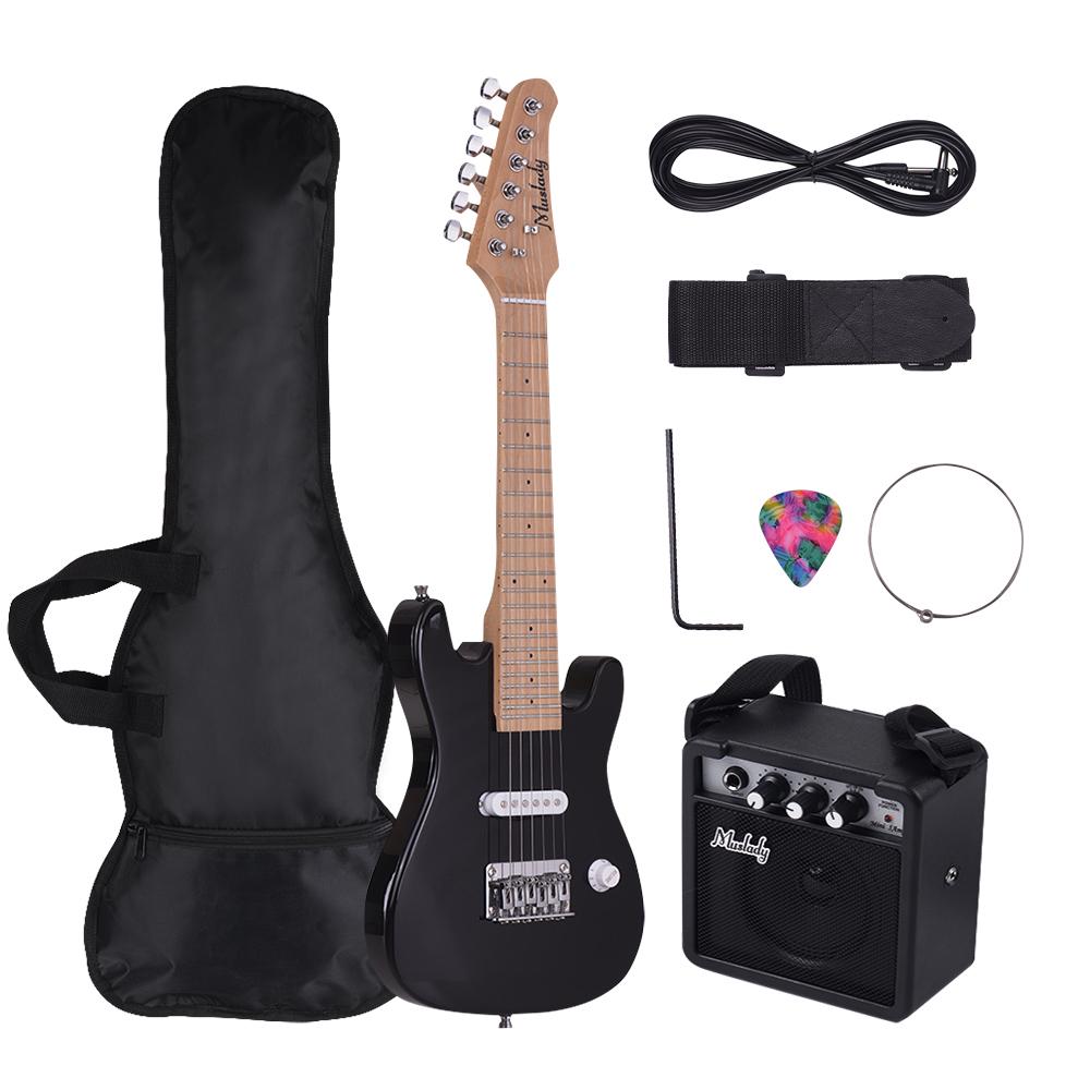 Muslady 28 Inch Kids Children ST Electric Guitar Kit Maple Neck Paulownia Body with Mini Amplifier
