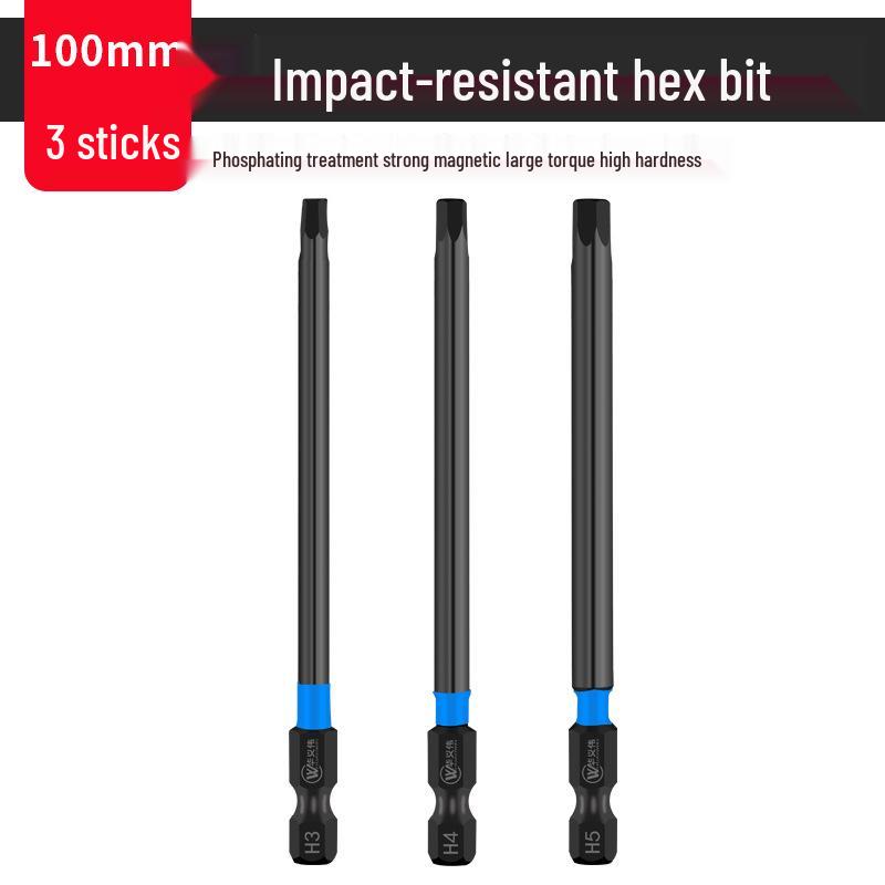 Extended S2 Air Pneumatic Screwdriver Hex Bit Set - Strong Magnetic, Super Hard, Non-slip