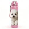 1PC Round Faced White Puppy 750ml Color Plastic Sports Water Bottle Leakproof Flip Straw Lid Suitable for Sports Office Home Use