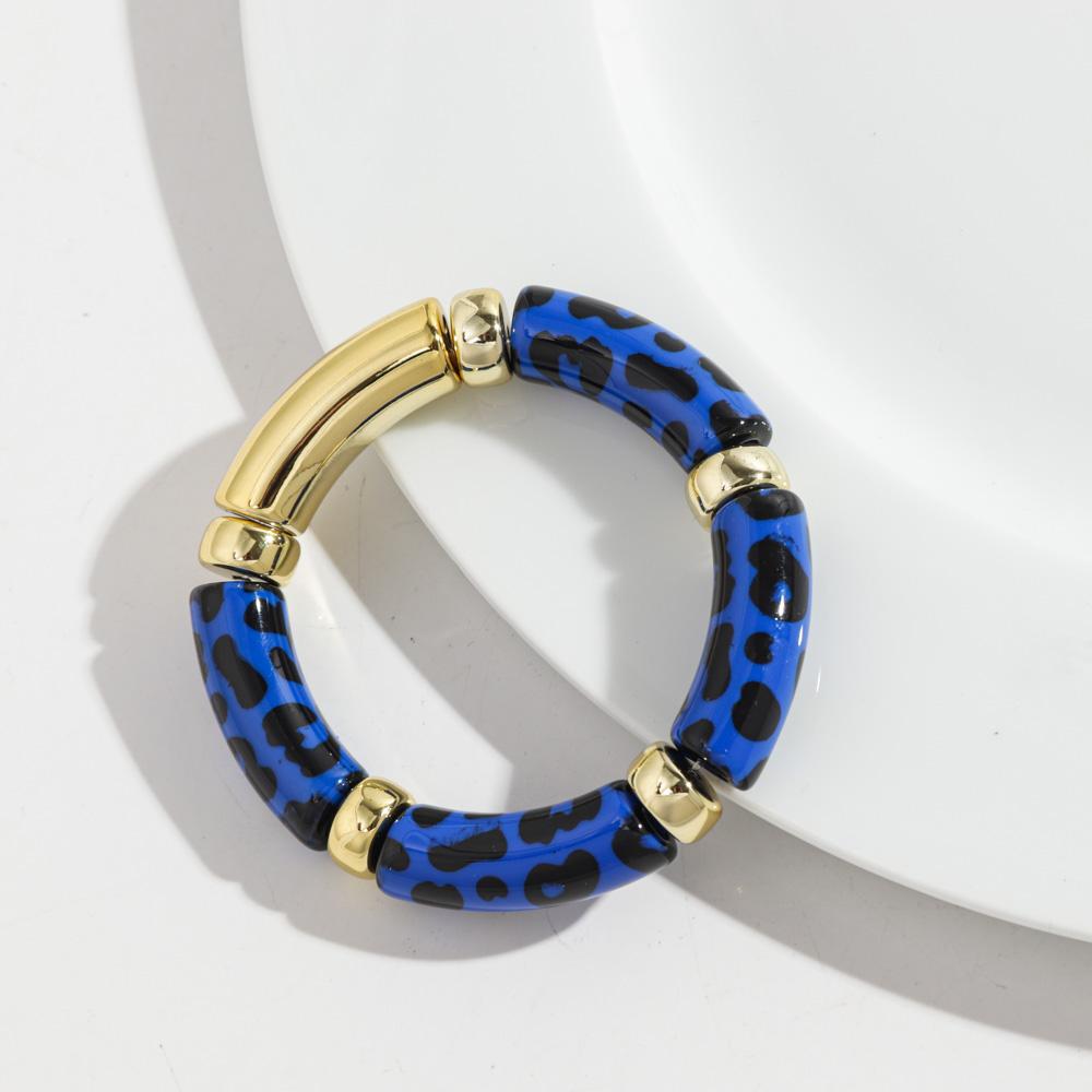 Leopard Colorful Bamboo Curved Tube Bracelets for Women Men Punk Resin Thick Beaded Elastic Stackable Bangles Retro Jewelry Gift