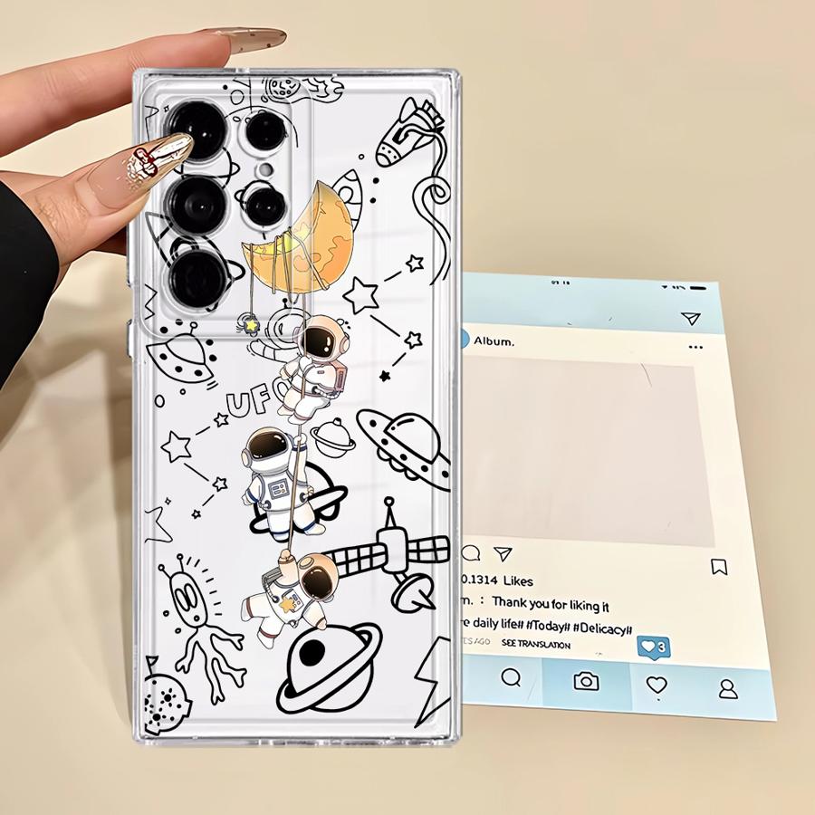 Cartoon Cute Astronaut Phone Cover Case for Samsung Galaxy S21 S23 Ultra S26 S24 S25 Edge S22 FE Note 20 Ultra 10 S20 Plus