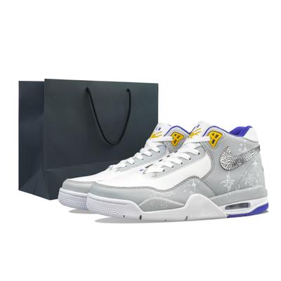 Flight Legacy Cushioning, Wear Resistant Mid Top Vintage Basketball Shoes Men's Gray White BQ4212-102(Team695-)