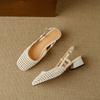 Krazing Pot Microfiber Weaving Summer Size 41 Med Heels Slingback Party Shoes Women Square Toe Gladiator Hollow Out Pumps