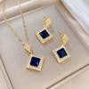 Blue Rhombus Necklace Earrings Set Light Luxury Slightly Inlaid Personalized Temperament Banquet Earrings Necklace Combination
