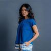 Women’s Indigo Cotton Crop Top Casual Loose Fit Summer Blouse Short Sleeve Top for Daily Wear Travel