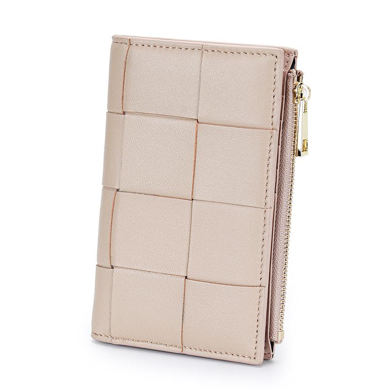 

Genuine leather medium and short wallet women s new fashion sheepskin handmade large woven wallet multi-card zipper change wallet абрикосовий