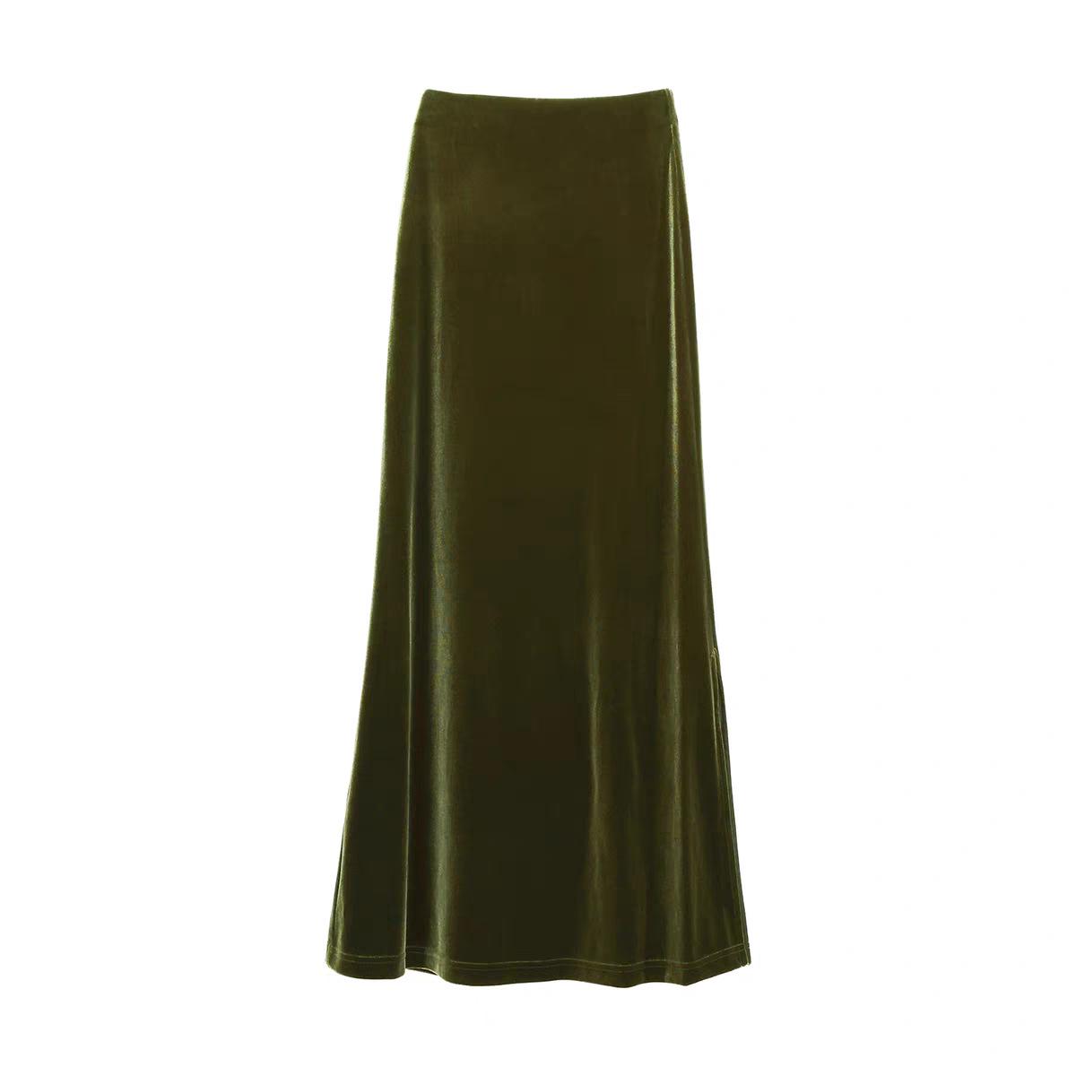 Women s Velvet Glossy Midi Skirt: Slim Fit, Retro Side Slit, Autumn/Winter. S (95-105 jin)