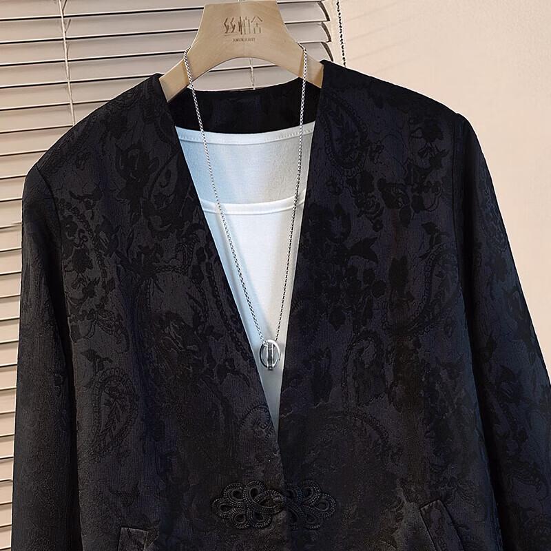 Women's Retro V-Neck Jacquard Frog Button Mid-Length Coat