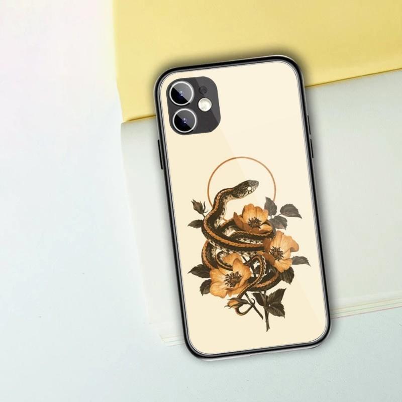 Snake And Flower Phone Case For IPhone 14 13 12 11 XS X 8 7 6 Plus Mini Pro Max SE 2022 Black PC TPU Glass Phone Cover