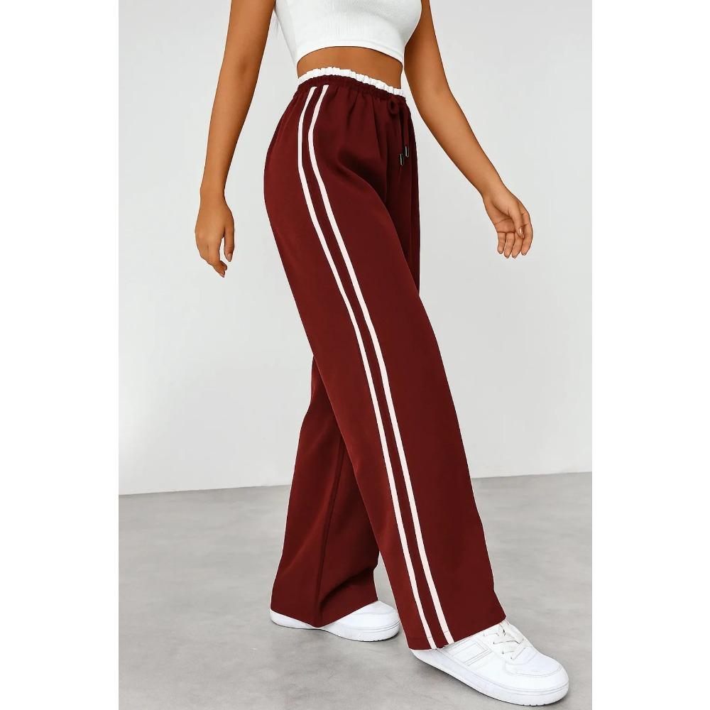 Pantaloni della tuta da donna a gamba larga con coulisse in vita elasticizzata, vestibilità ampia, striscia laterale, pantaloni casual