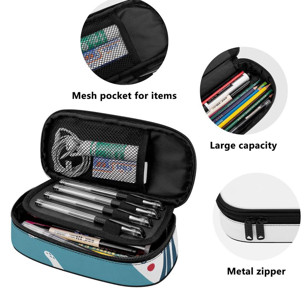 Pencil Case Casual 300D Polyester Zip Around Closure with Mesh Pocket Removable Divider and Pen Slots for College and School Use