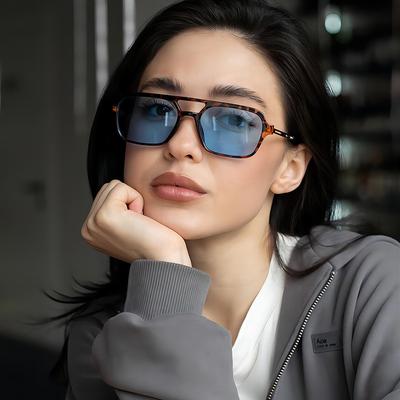 Gözlük Kare Çerçeve Çift Köprü Metal Güneş Gözlüğü Retro UV Korumalı Güneş Gözlüğü Erkek