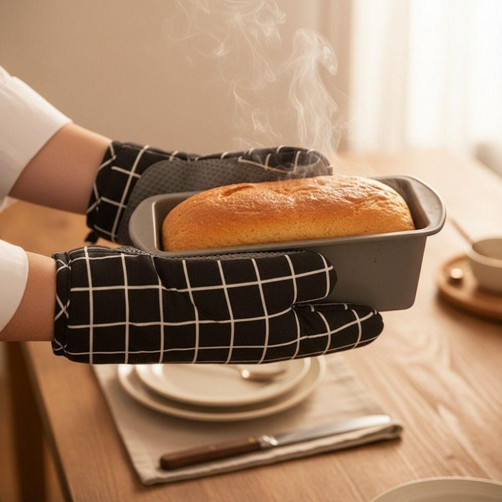 1 Pair Non-slip Kitchen Microwave Gloves Cotton Lining Heat Insulated Gloves Oven Gloves Pot Lid