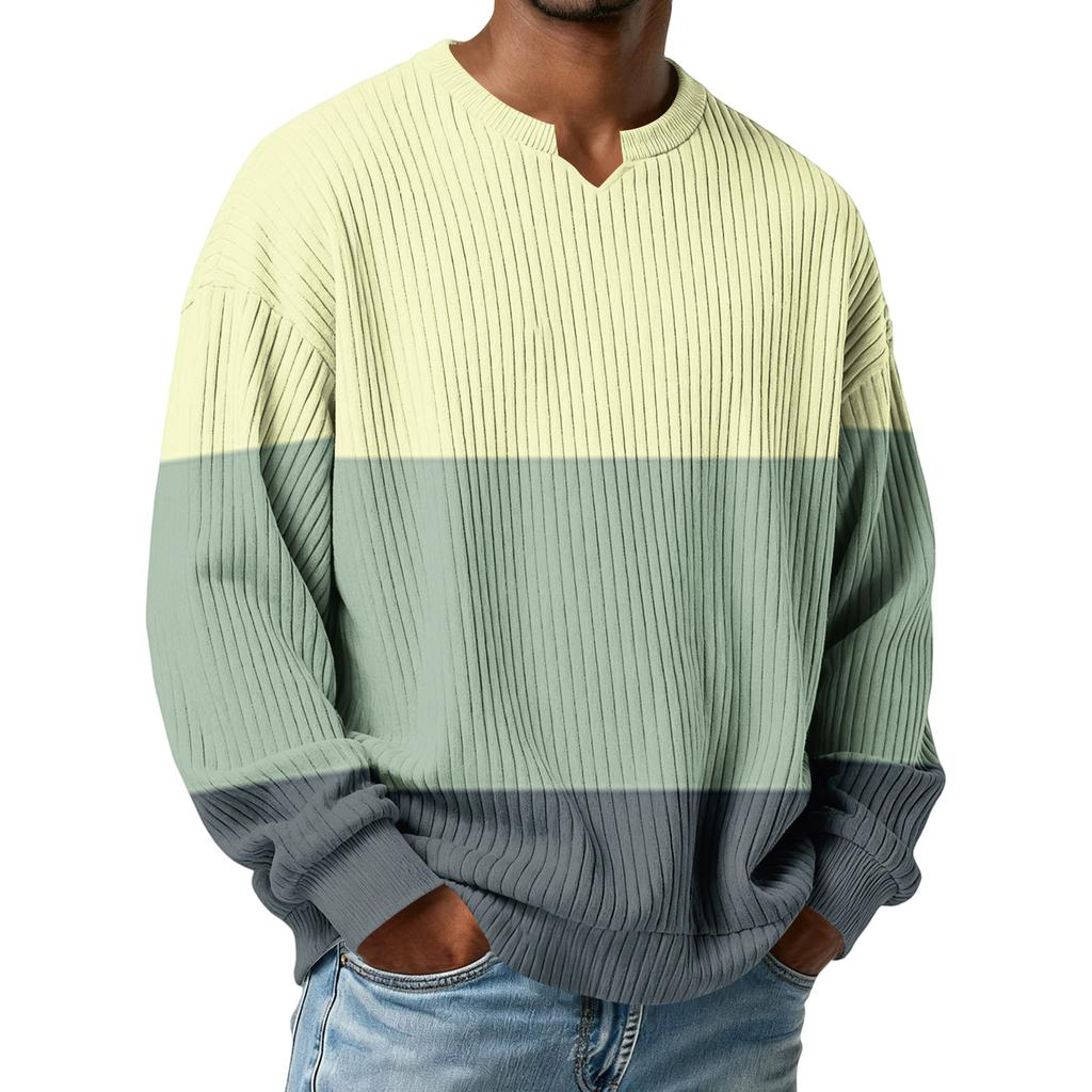 Herrfärg,Färgblockerad Snygg V-ringad Ribbstickad Långärmad T-shirt