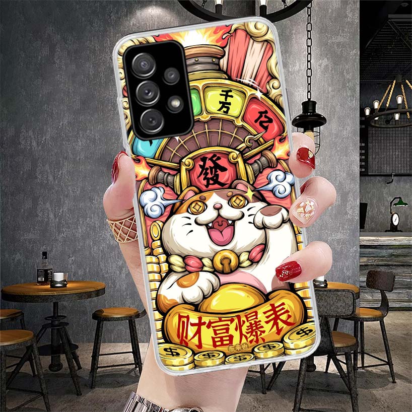 Lucky Cat Maneki Neko Japanese Soft Phone Case For Samsung Galaxy A12 A22 A32 A52 A72 A02S A51 A50S A71 A70 A31 A20S Note 20 Ult