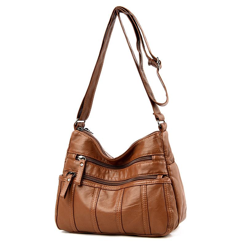One-shoulder Mother Bag, New Washed Leather Women's Bag, Messenger Bag, Large-capacity Messenger Small Square Bag.