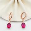 Rose Gold Plated Purple Gold Inlaid Oval Red Stone Egg Surface Earrings Classic Colored Gold Earrings.