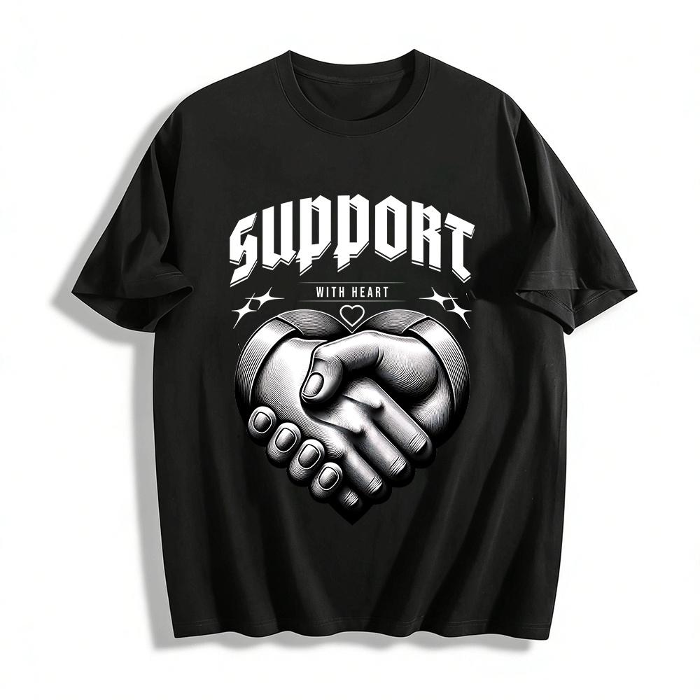 

Heart Handshake Print Casual Top Symbolize Trust And Warmth Pure cotton T-shirt XXS
