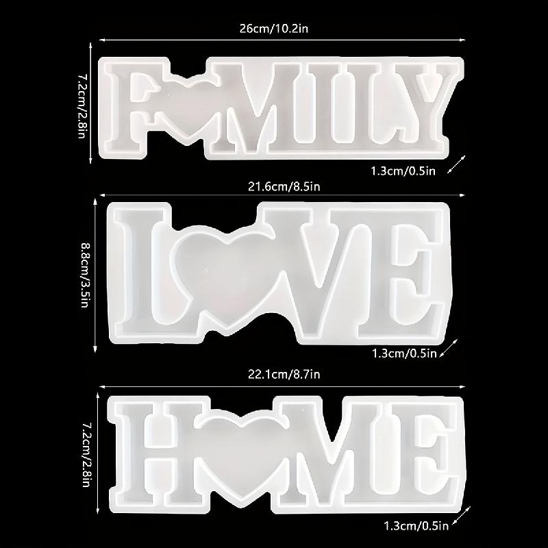 3-Piece Silicone Resin Mold for Home and Family Love Slogans, Suitable for Epoxy Resin Casting, Jewelry Making