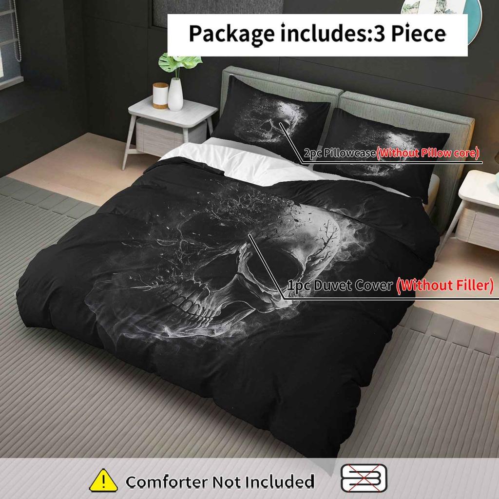 Duvet Cover Set Halloween Smoke Dark Horror Theme Halloween Bedding Set Perfect for Bedroom Living Room Photography Decoration.