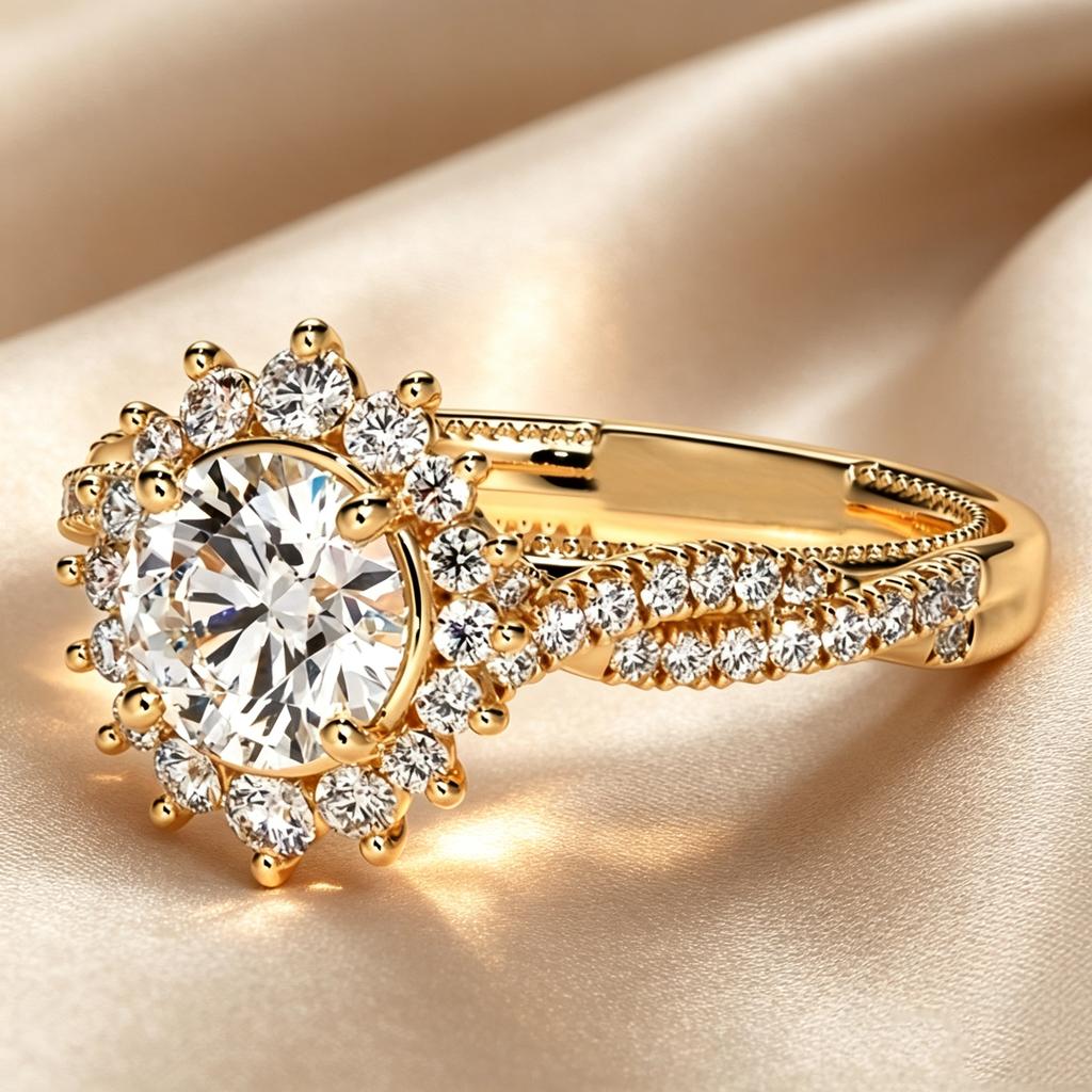 Luxury Female White Zircon Big Stone Engagement Round Ring Vintage Gold Color Wedding Fashion Jewelry For Women