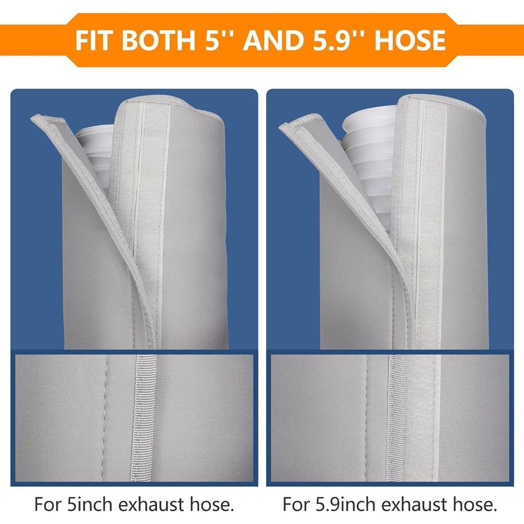 Benasan Portable AC Hose Insulation Sleeve, Polyvinyl Chloride, Light Gray, Fits 5-5.9" Diameter Exhaust Hose, Easy Installation, Protective Cover
