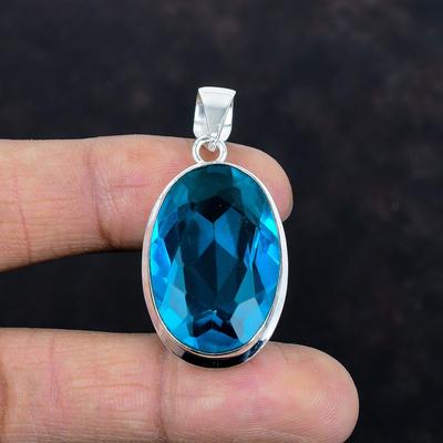 Facettierter Indigolith Anhänger 925 Sterlingsilber Anhänger Geburtsstein Anhänger Echter Edelstein Schmuck Handgefertigter Zierlicher Anhänger Verlobungsgeschenke