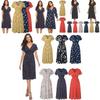 Women Neck V Boho Floral Midi Dress Short Sleeve Summer Beach Sundress Casual