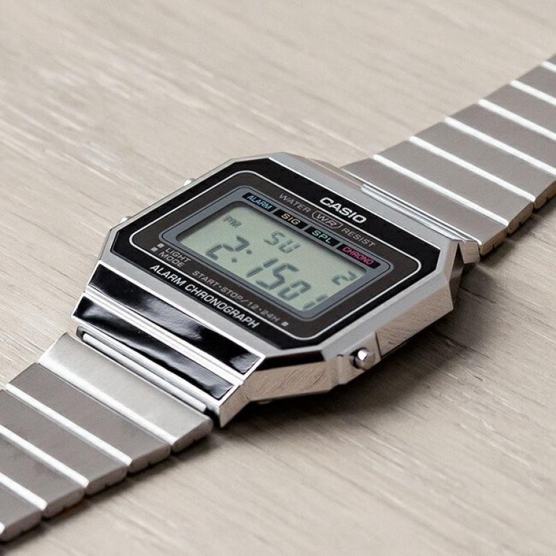 Casio Youth Series Metal Square Silver Watch Fashion Retro Trend Classic Square LCD Display Waterproof Business Quartz Watch Men watches Gray A700W-1A