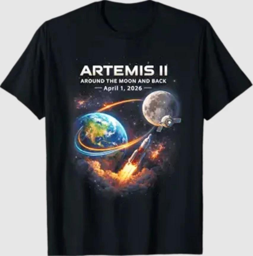 Футболка с изображением запуска ракеты Artemis II к Луне в 2026 году M