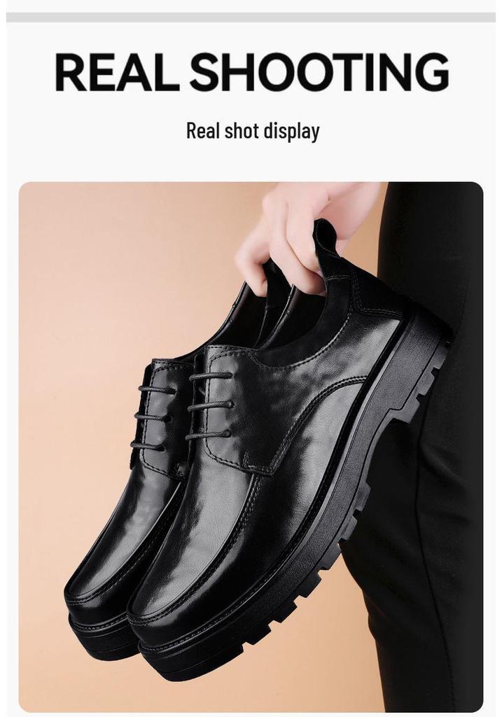 British Style Men's Leather Height-Increasing Shoes - 8cm Elevator, Thick Sole, Lace-up, Formal/Casual, Cowhide Dad Shoes.