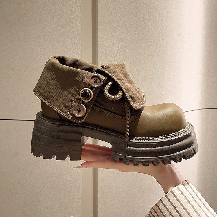 Martin Boots Women's 2025 New Retro Button Big Yellow Boots Tooling Boots Platform Muffin Locomotive Women's Shoes High Heel Thick Heel