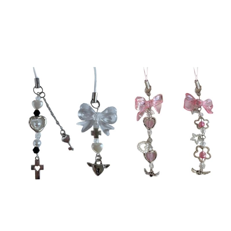 Blumen-Schleifenknoten Gekreuzter Anhänger Lanyard Liebesherz Perle Cartoon Zubehör