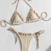 Lace Up Bikini Suit Ruffled Halter Neck Sling Swimsuit Fashion Swimwear Set  Swimming Pool