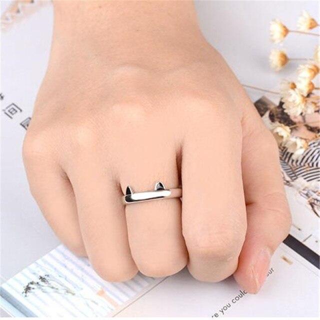 

Модные ювелирные изделия из стерлингового серебра 925 пробы с милыми животными, индивидуальные черные и розовые кошачьи уши, эпоксидные открывающиеся кольца XZR015 чёрный