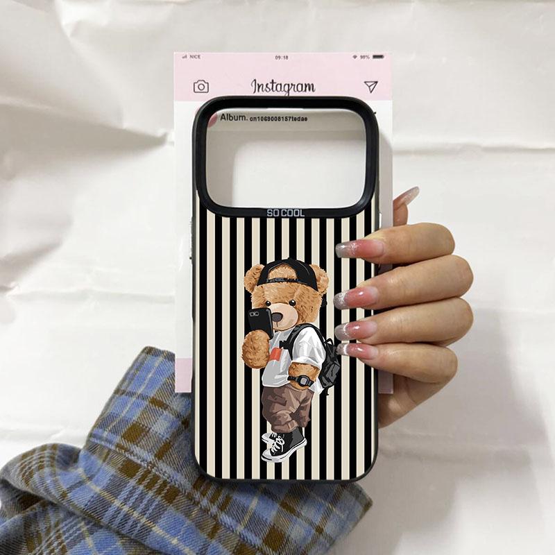 

Cool Cartoon Bear Striped Design Phone Case For Xiaomi Redmi 15 15C 14C 13C 12C 13 12 10 A1 A2 A3 A5 9T K60 K40 4G 5G Anti Fall Redmi 9AT 4G